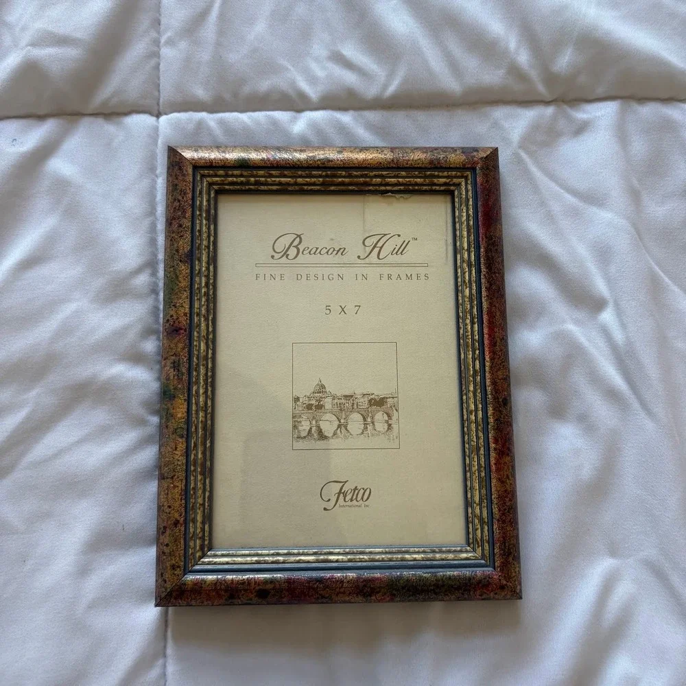 Vintage Fetco Beacon Hill 5x7 Picture Frame Gold Red Mottled Ornate Tabletop